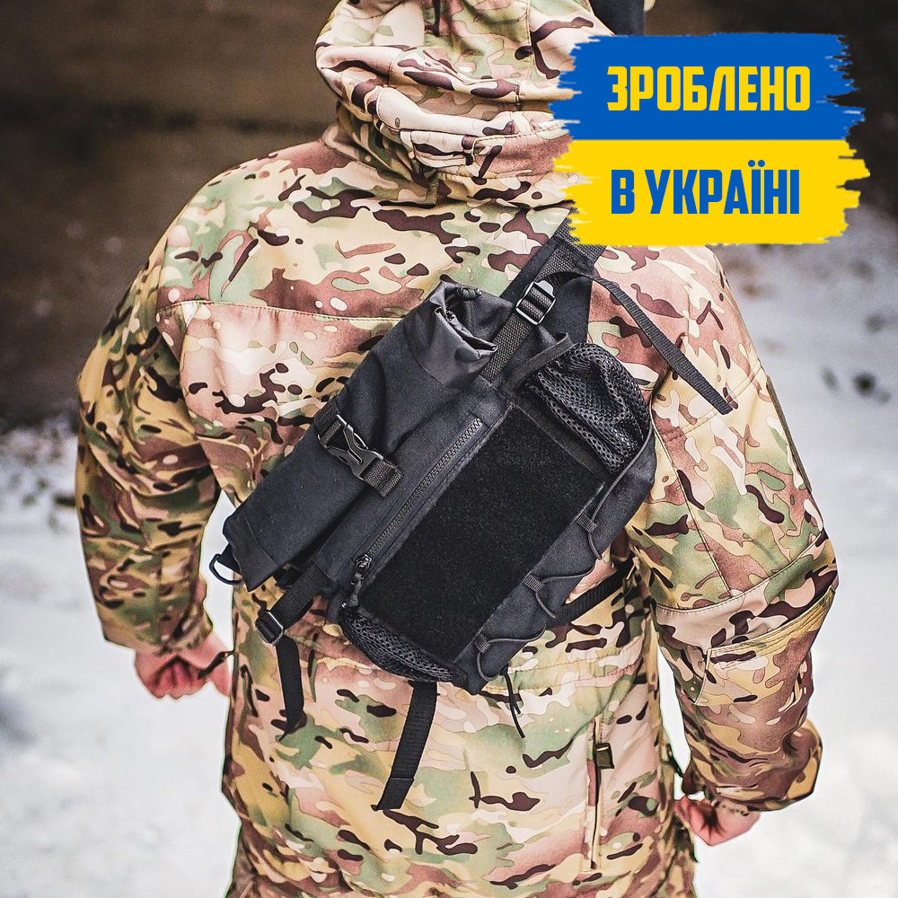 Чорна чоловіча сумка через плече TRANSPORTER roll-top тактична під планшет із тканини бананка теквір МОЛЛЕ