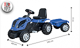 Дитячий синій трактор на педалях MMX MICROMAX з причепом. Трактор педальний із причепом, фото 3