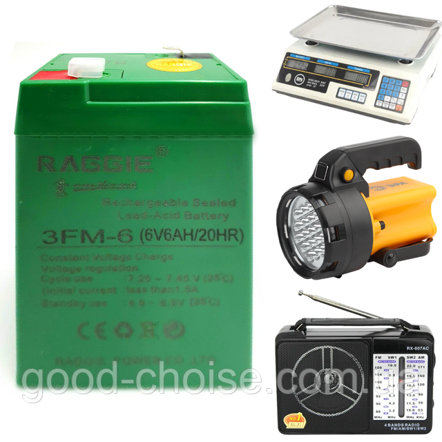 Аккумулятор 6V, 6Ah, для торговых весов, радиоприемников и фонарей ...