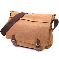 Большая сумка для ноутбука с клапаном из текстиля Vintage коричневая сумка удобная надежная для ноутбуков