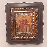 Икона София, Вера, Любовь, Надежда святые мученицы, 
лик 10х12 см, в темном деревянном киоте со вставками