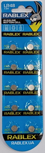 Батарейки-таблетки Rablex LR48/AG5/1.5V блістер 10 шт., фото 1