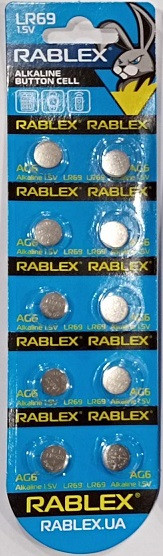 Батарейки-таблетки Rablex LR69/AG6/1.5V блістер 10 шт.