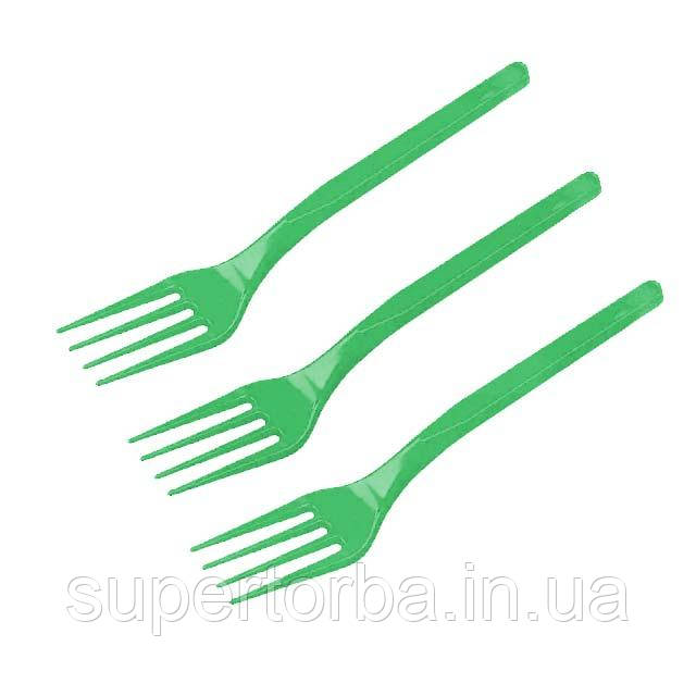Виделка зелена одноразова пластикова 100 шт/уп., фото 1