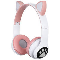 Наушники беспроводные Cat Ear VZV-23M Bluetooth с RGB подсветкой и кошачьими ушками Розовые