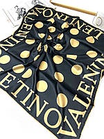 Шелковый брендовый платок Valentino 90*90 см черный с золотым ручная обработка края