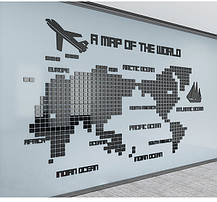 Пластикова чорна наклейка на стіну Велика карта світу квадратики Б315, фото 5