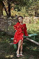 Льняное платье вышиванка для девочки красное