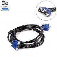 Кабель для монитора VGA-VGA Male/Male 3м (2 феррита) ВГА шнур удлинитель для ноутбука, проектора (TI)