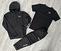 Спортивный костюм мужской Under Armour 3в1 черный весенний , Комплект Андер Армор Худи и Штаны + Футболка