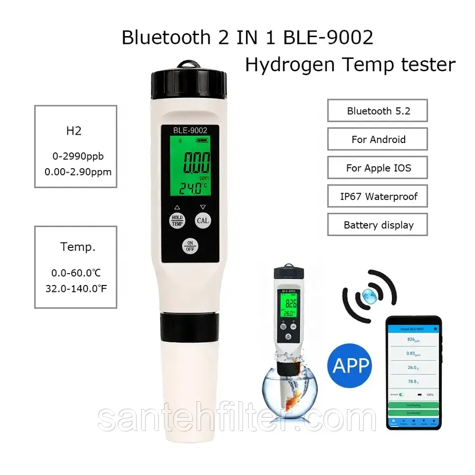 Вимірювач водню Н2 у воді, воденьомір (bluetooth)