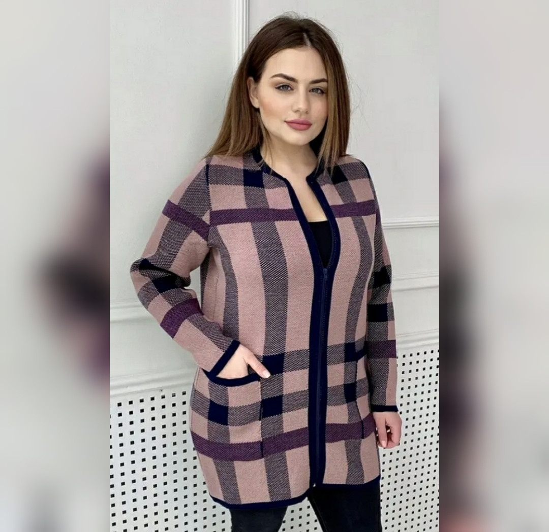 В'язаний жіночий кардиган на змійці великих розмірів Новинка
