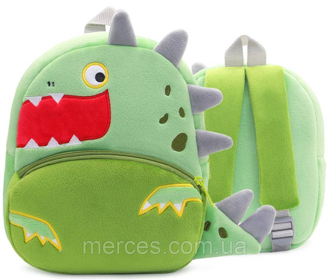 Дитячий рюкзак для малюків "Динозавр Дінозавр Діно" велюр маленький для садка м'який зелений дошкільний унісекс, фото 1