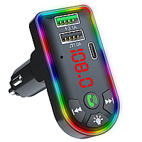 Модулятор в машину F4/F7, с Bluetooth, RGB подсветкой и LED-экраном / FM трансмиттер в авто / ФМ модулятор