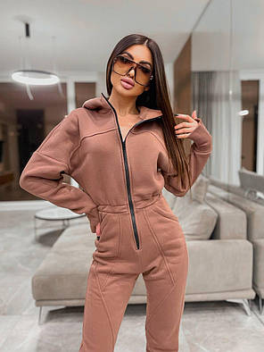 Теплий жіночий комбінезон з капюшоном та рукавами мітенками Dv5389, фото 3