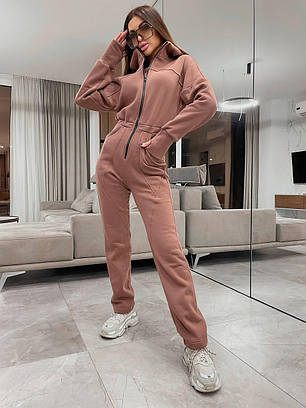 Теплий жіночий комбінезон з капюшоном та рукавами мітенками Dv5389, фото 1