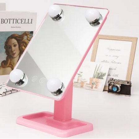 Настільне дзеркало для макіяжу Cosmetie mirror 360 Rotation Angel з підсвіткою. NZ-446 Колір: рожевий
