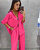 Однотонний Вільний жіночий костюм двійка Сорочка Штани із Креп Жниварки Колір Малиновий, фото 9