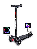 Дитячий триколісний самокат MAXI Чорний колеса, що світяться