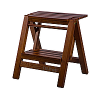 Табурет стремянка складной, стул трансформер, стремянка для шкафа или гардеробной, стул дерево 2 ступени, орех