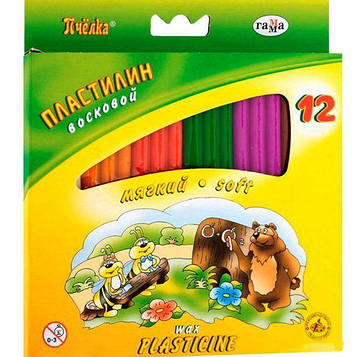 Пластилін восковий "Бджілка" Гамма Нововолинськ 12 кольорів 147 грами