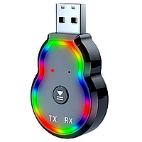 USB Bluetooth 5,3 приемник-передатчик 2в1, с RGB подсветкой, Q2 / Блютуз передатчик-приемник / Аудио-адаптер