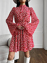 Квіткова жіноча сукня з відкритою спиною та рукавами кльош шифон Smdi8081, фото 2