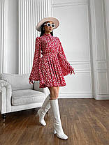 Квіткова жіноча сукня з відкритою спиною та рукавами кльош шифон Smdi8081, фото 5