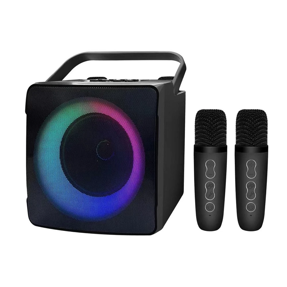 Караоке система SDRD SD-508 на два мікрофони з колонкою й RGB-підсвіткою для дому — Чорний