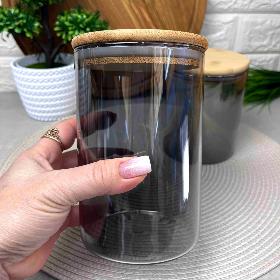 Графітова скляна банка для сипучих продуктів 950мл Smokey Topaz