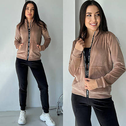 Зручний жіночий велюровий костюм кофта на блискавці та штани Da5391, фото 1