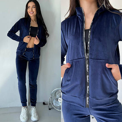 Повсякденний жіночий велюровий костюм кофта на блискавці та штани Da5392, фото 1