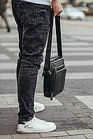 Чоловіча шкіряна сумка Tiding Bag DL9226-4 чорна, фото 6