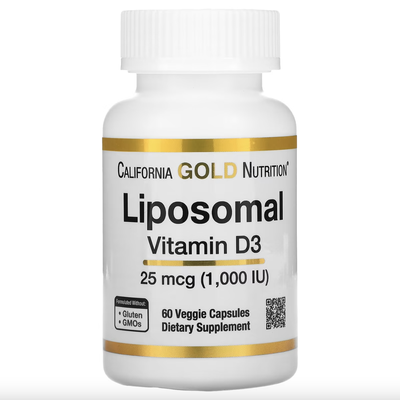 Ліпосомальний вітамін D3, California Gold Nutrition, 25 мг (1000 МО), 60 рослинних капсул