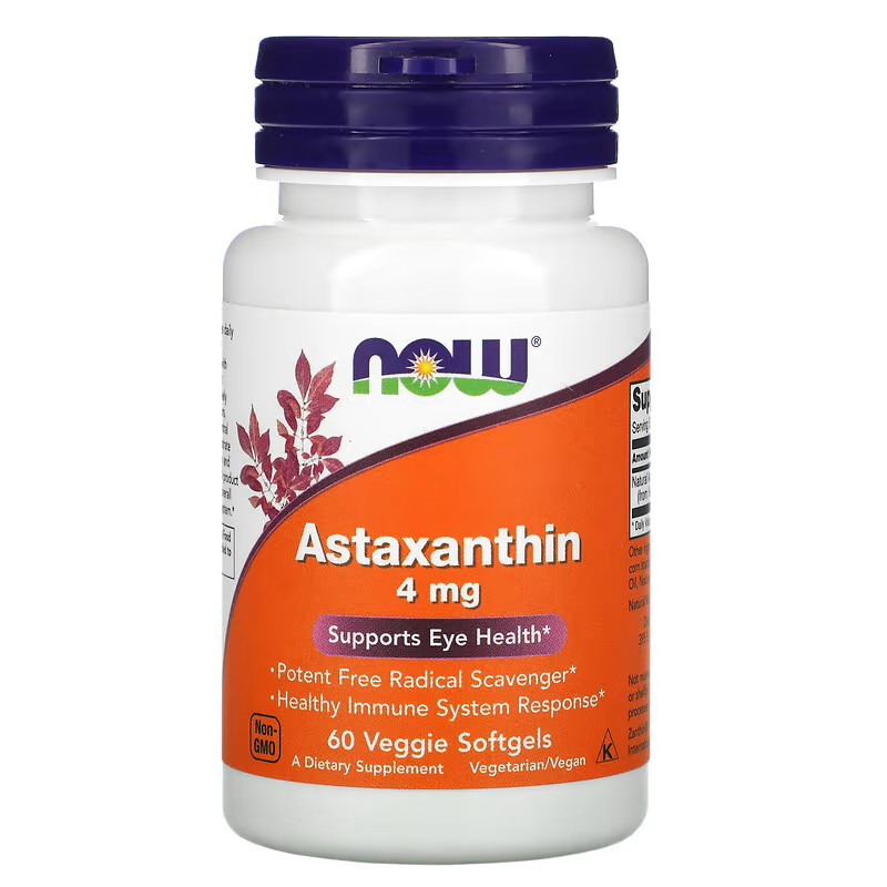 Астаксантин, NOW Astaxanthin 4 mg 60 капсул, фото 1