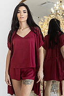 Пижама + халат шелковый Кб1017п Бордовый