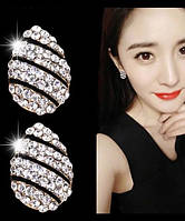 Клипсы серьги сережки (без прокола) металл пр-во Корея капля белая с чёрным камни
