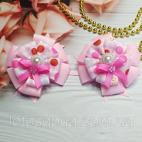 Дитячий бант з репсової лєнти на резинкі Ніка (рожевий), фото 1
