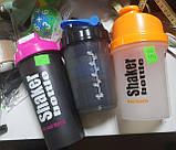 Шейкер 600 мл для спортивного харчування із сіткою чорний рожевий, фото 2