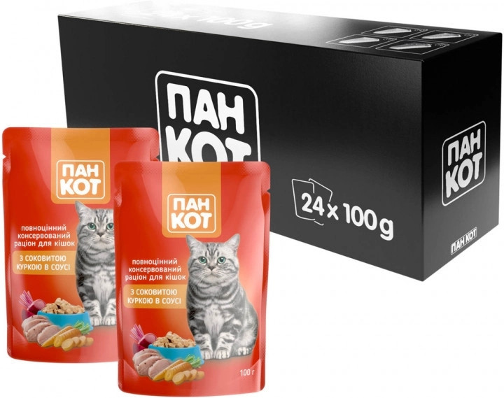 Консерва  Пан кіт для кішок з куркою, 100 г, 24 шт, фото 1