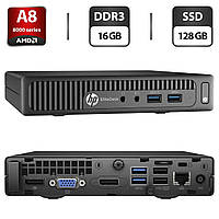 Неттоп HP USFF / AMD Pro A8-8600B 4 ядра по 1.6 - 3.0 GHz) / 8 GB DDR3 / 240 GB SSD / Radeon R6 Graphics / VGA