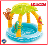 Дитячий надувний басейн інтекс із дахом 120x86 см 45 л Intex басейн із ПВХ для дітей і малюків жовтий блакитний