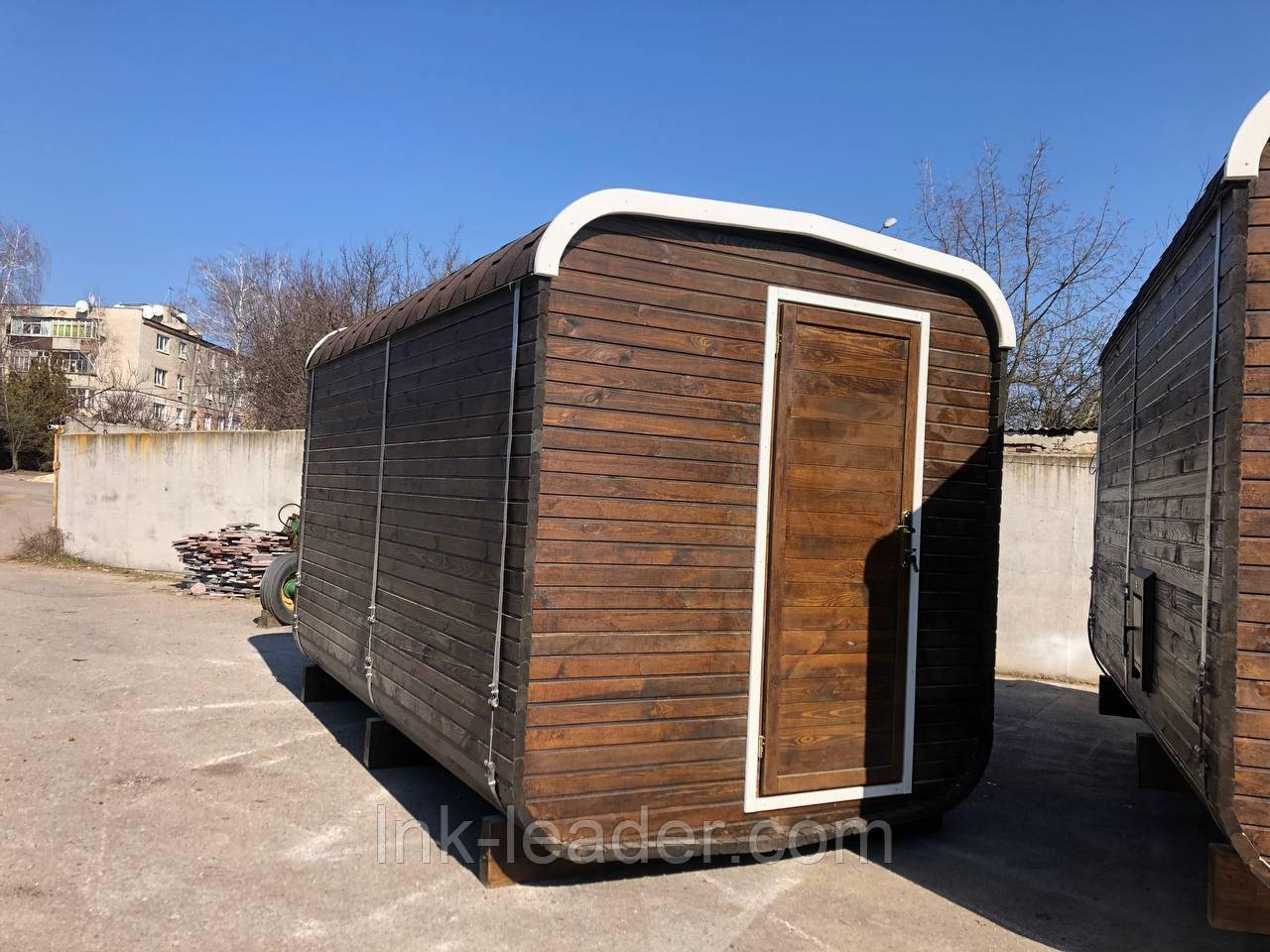 Дерев'яна мобільна Баня-Бочка квадро "LNK" 3 м (липа і дуб з котелом на дровах), фото 1