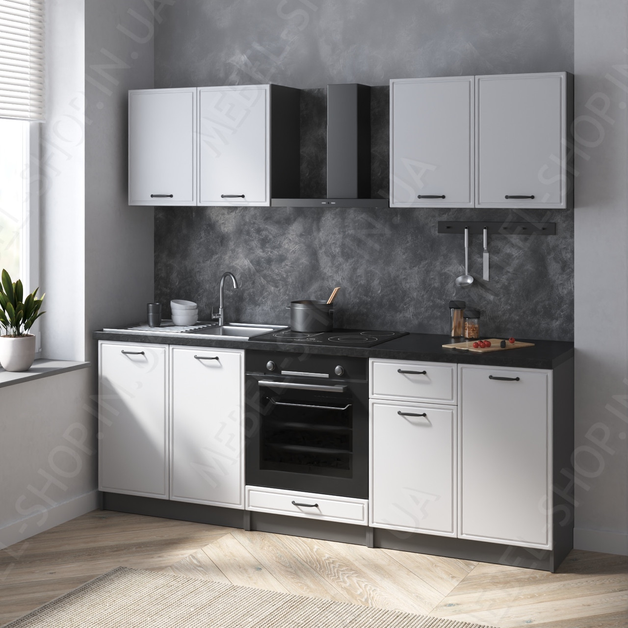 Готові кухні прямі з МДФ фасадом Стильна модульна кухня низ і верх з 5 тумбами в комплекті 220 см, фото 1