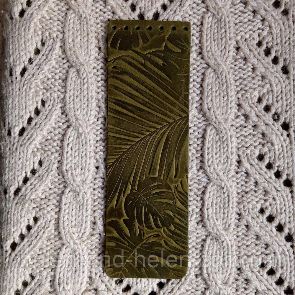 Клапан для сумки вузький. "Пальми". Темна олива, фото 1