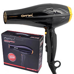 Фен для професійного укладання волосся Gemei GM 1765 2800Вт, Чорний / Потужний фен з регулятором швидкості