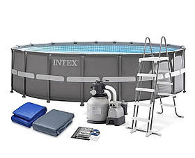 Збірний каркасний басейн Інтекс для дому та дачі, Intex 26326 ULTRA XTR 488*122 см, сходи, тент, насос