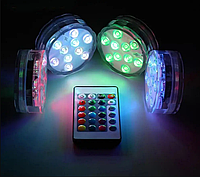 Світлодіодна декоративна водонепроникна LED лампа для басейну Підводний лінзовий прожектор RGB підсвічування з пультом 12 кольорів