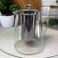 Конусный заварочный стеклянный чайник 1л с нержавеющим ситечком