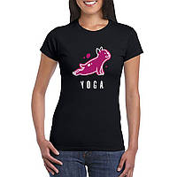 Футболка черная с принтом для занятий йогой "Yoga. Йога. Собака в позе (асане) йоги" Push IT XXL